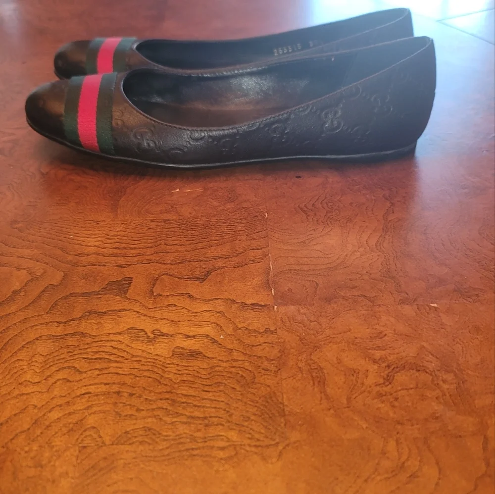 Gucci GG Logo Web Green Red Genuine leather Black Flat Loafers Shoes
